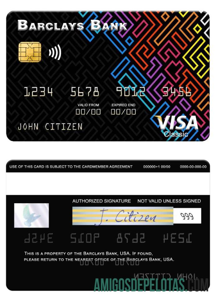 Cartão Visa do Barclays Bank dos EUA amostra